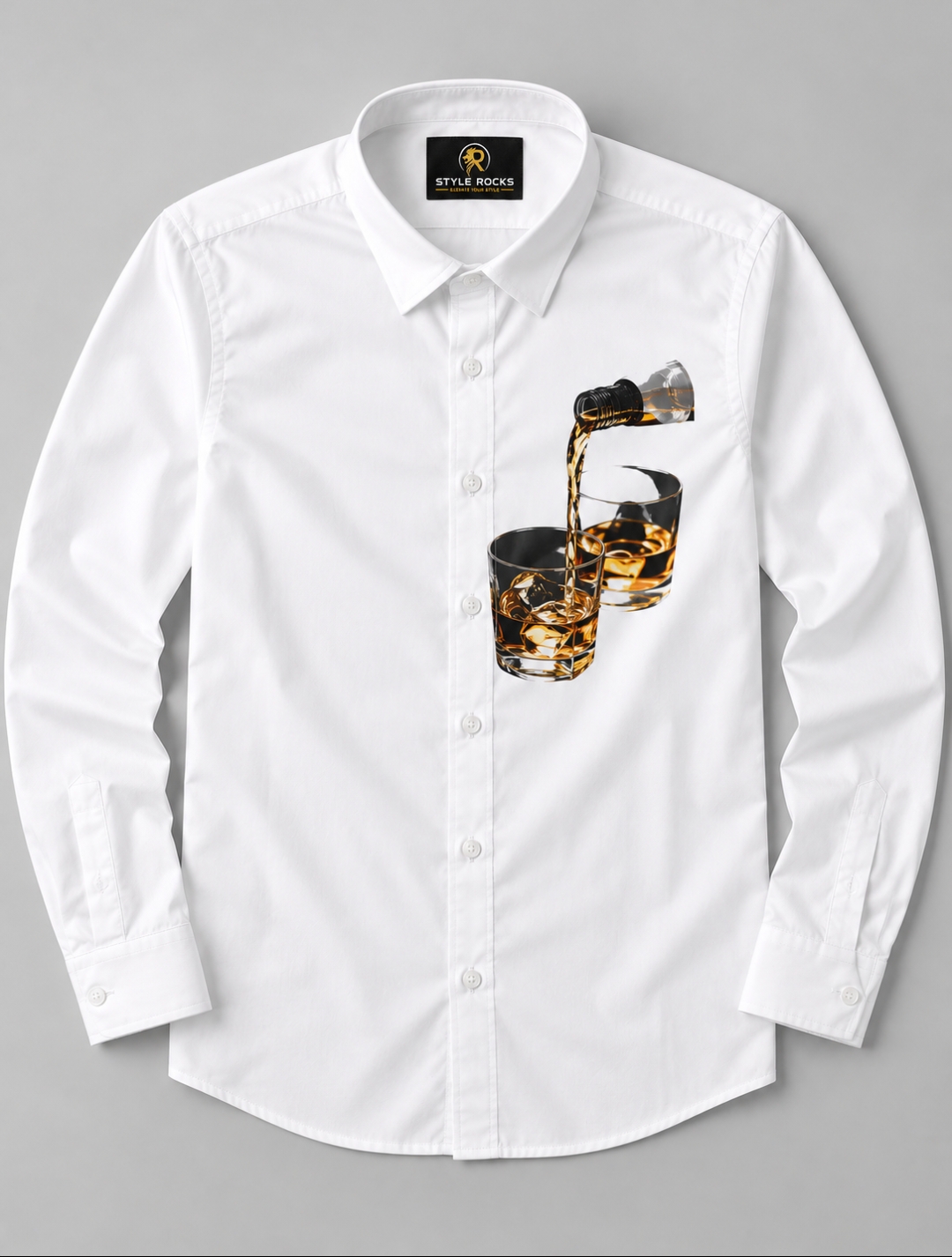 Premium Whiskey Glass Printed Satin Lycra Shirt - Image 2
