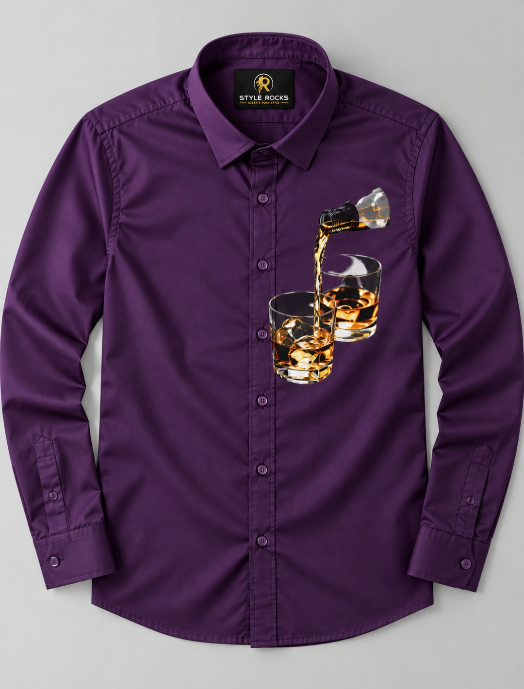 Premium Whiskey Glass Printed Satin Lycra Shirt - Image 3