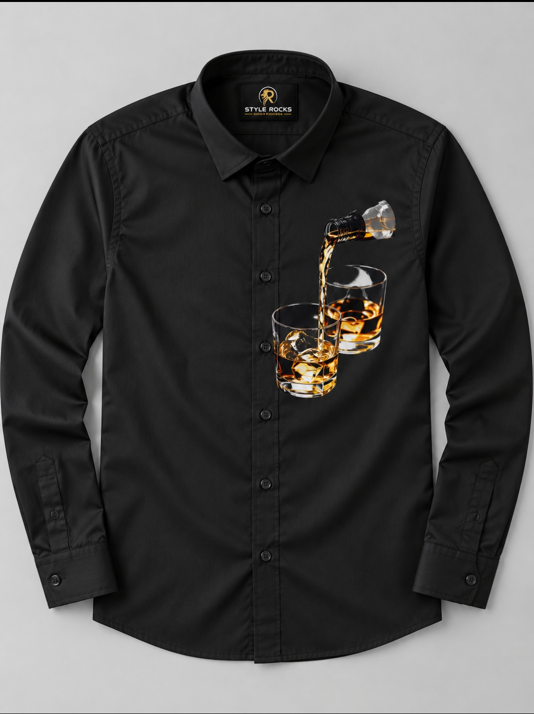 Premium Whiskey Glass Printed Satin Lycra Shirt - Image 4