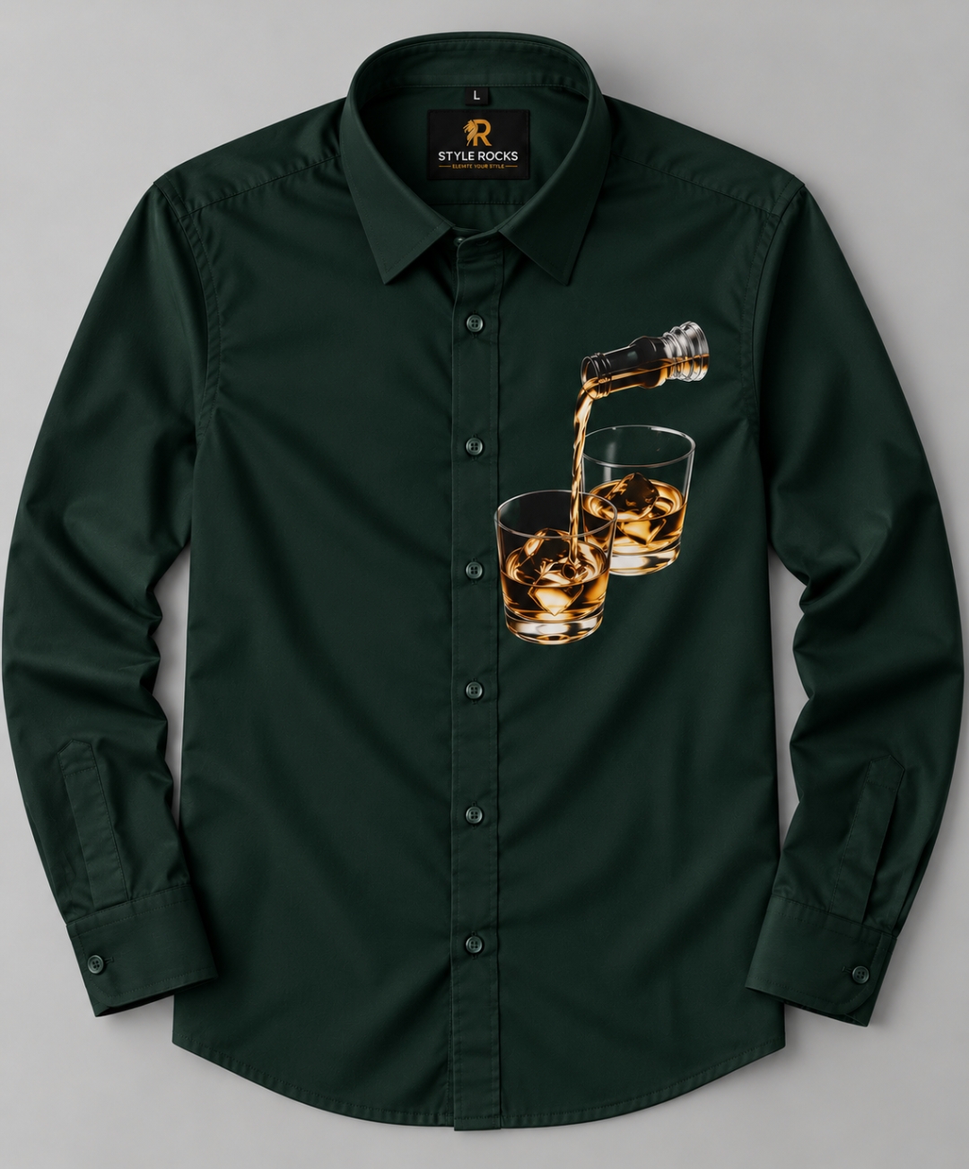 Premium Whiskey Glass Printed Satin Lycra Shirt - Image 5
