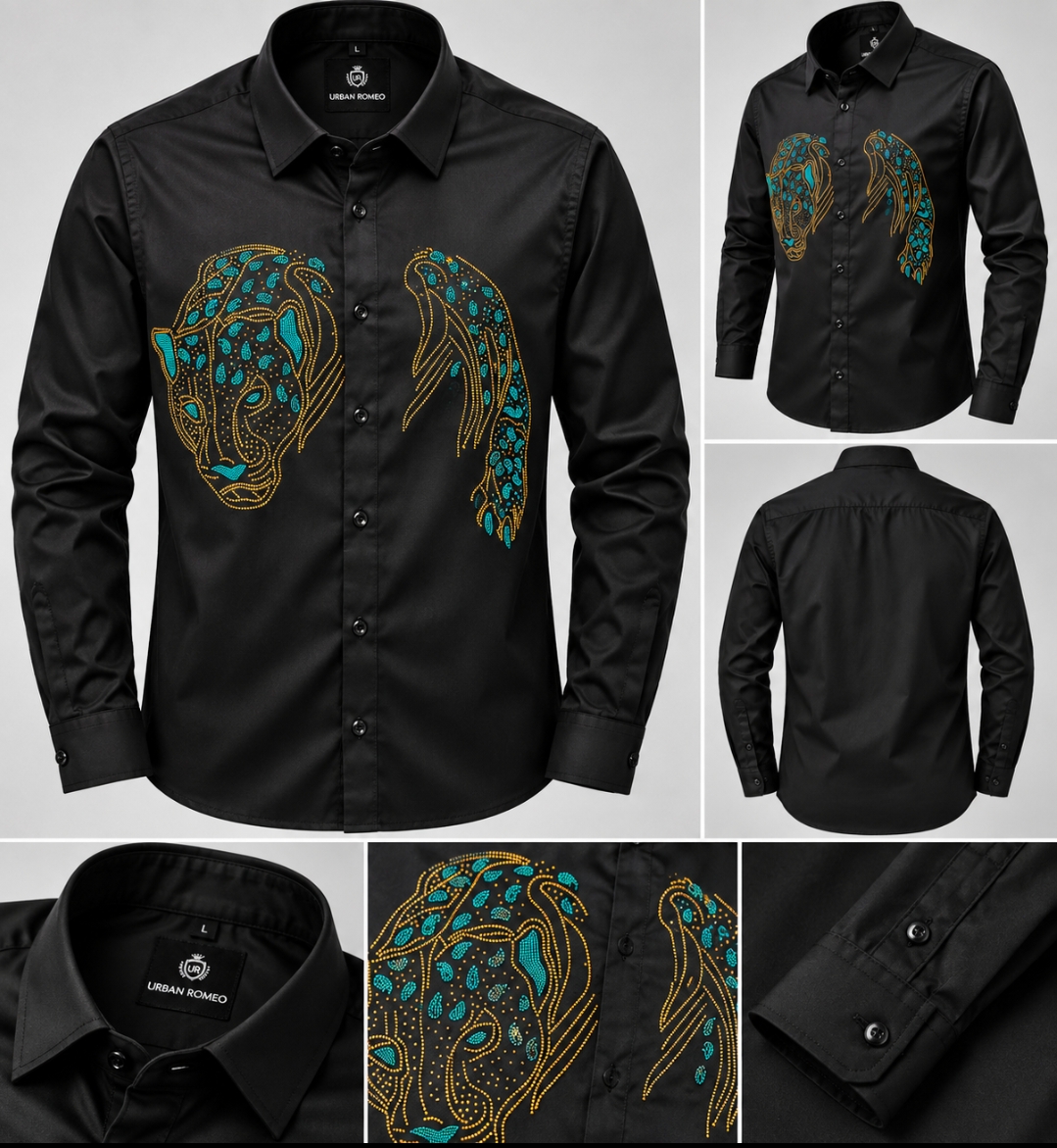 Premium Tiger Face Rhinestone Satin Lycra Shirt